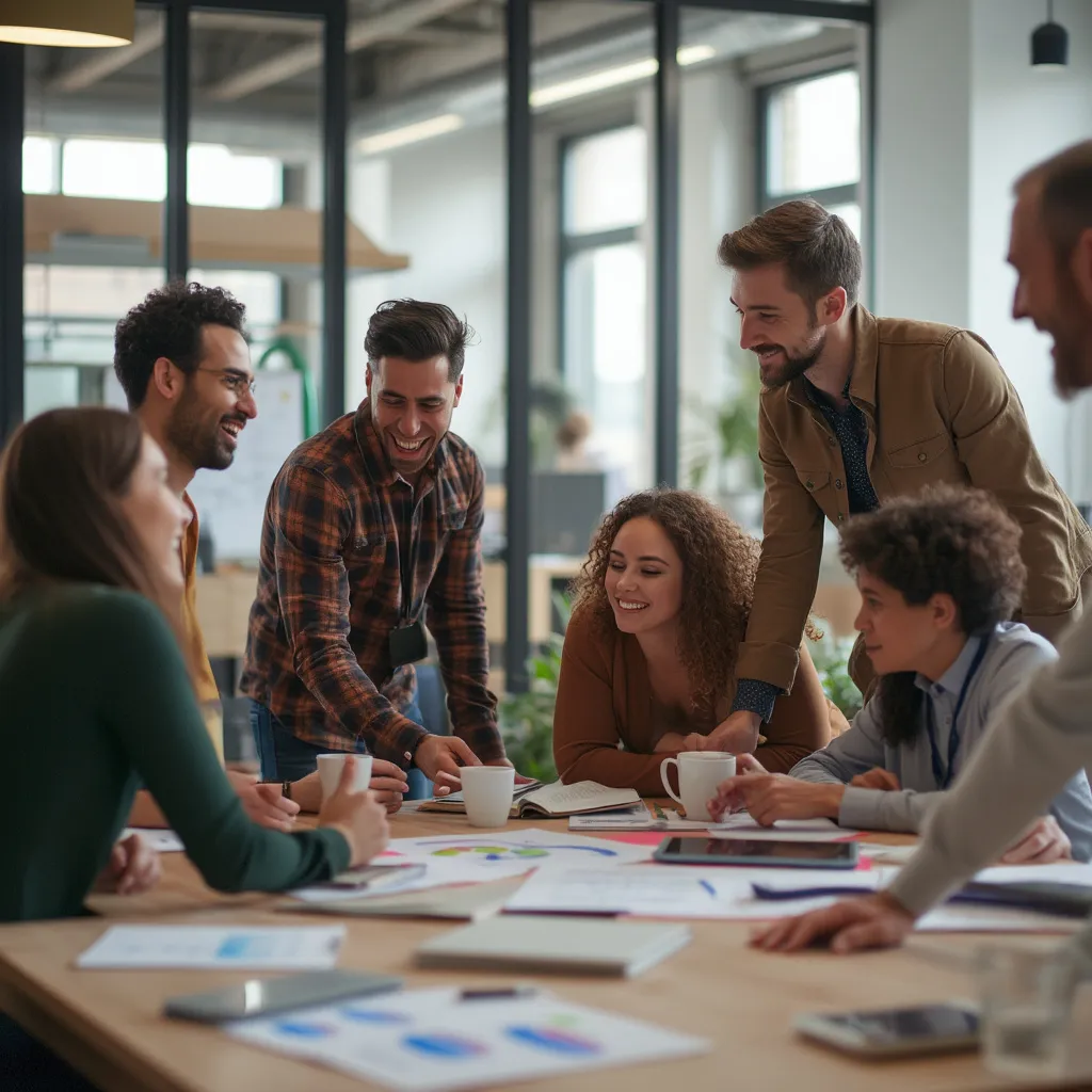 Equipo colaborando en una sesión de brainstorming.